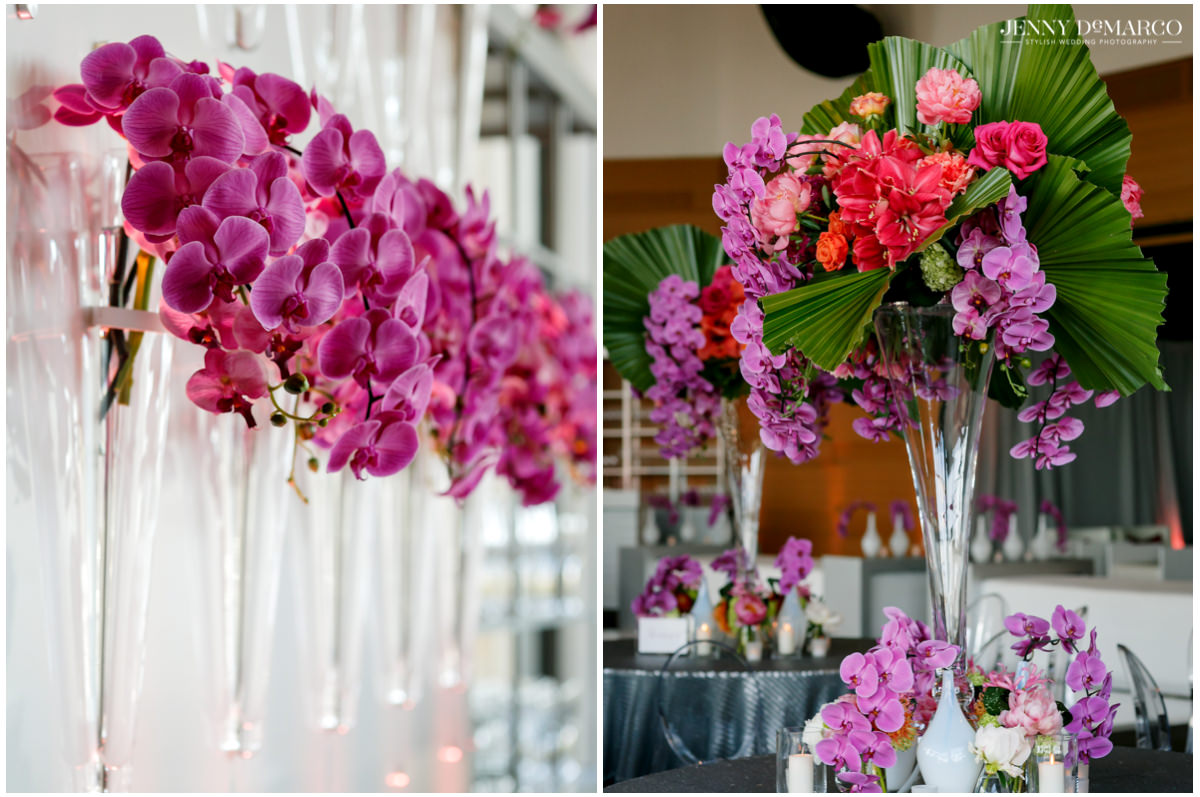 The reception is decorated with pink florals.
